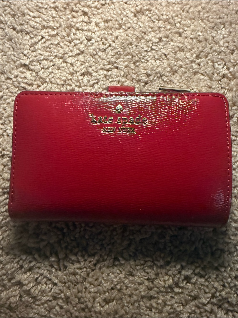 kate spade Red Patent Leather Zip Wallet with Gold Logo